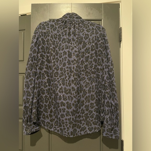 KATE SPADE WILD ONES NAVY LEOPARD CLIP DOT BOW BLOUSE SIZE XL GENTLY WORN - Picture 2 of 12